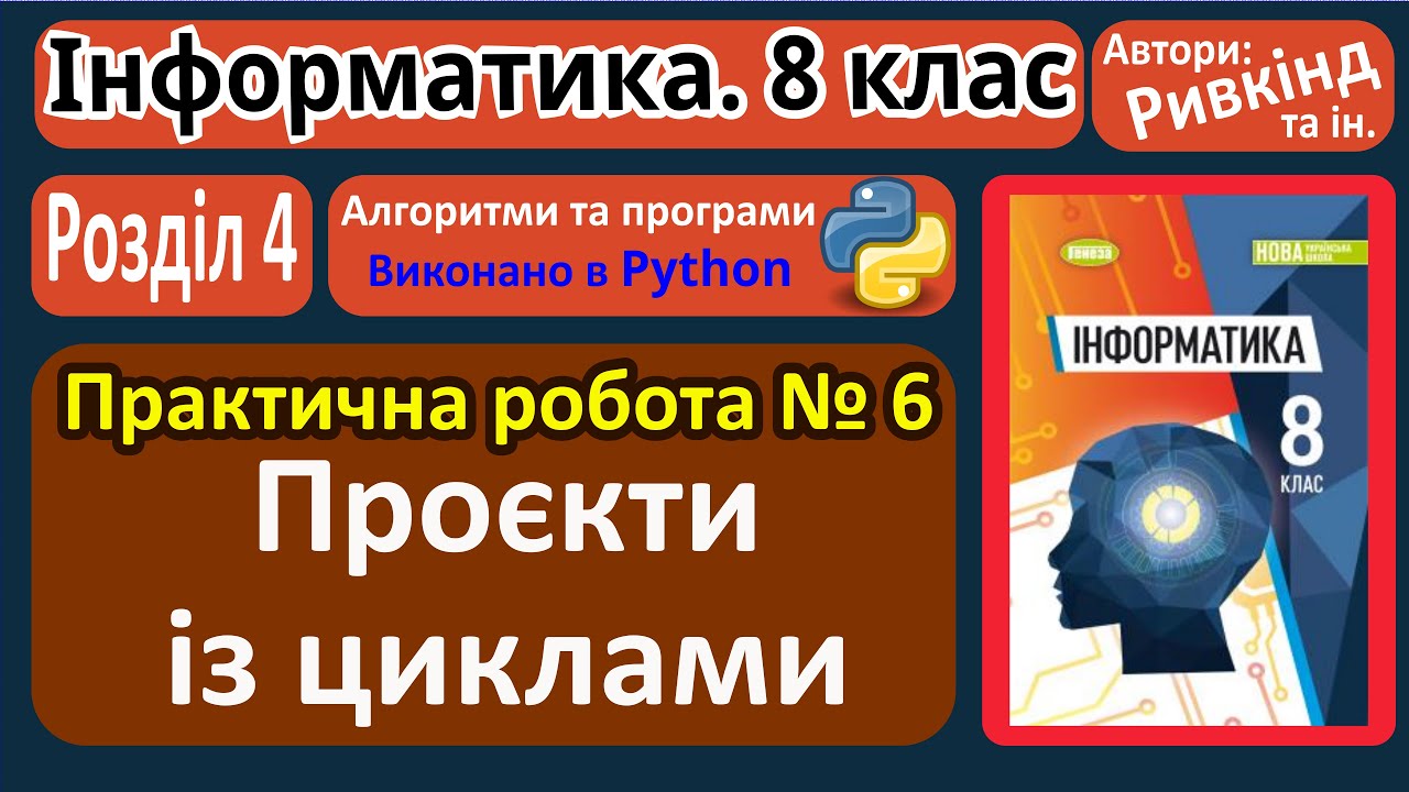 Практична 6. Проєкти із циклами (Python) | 8 клас | Ривкінд