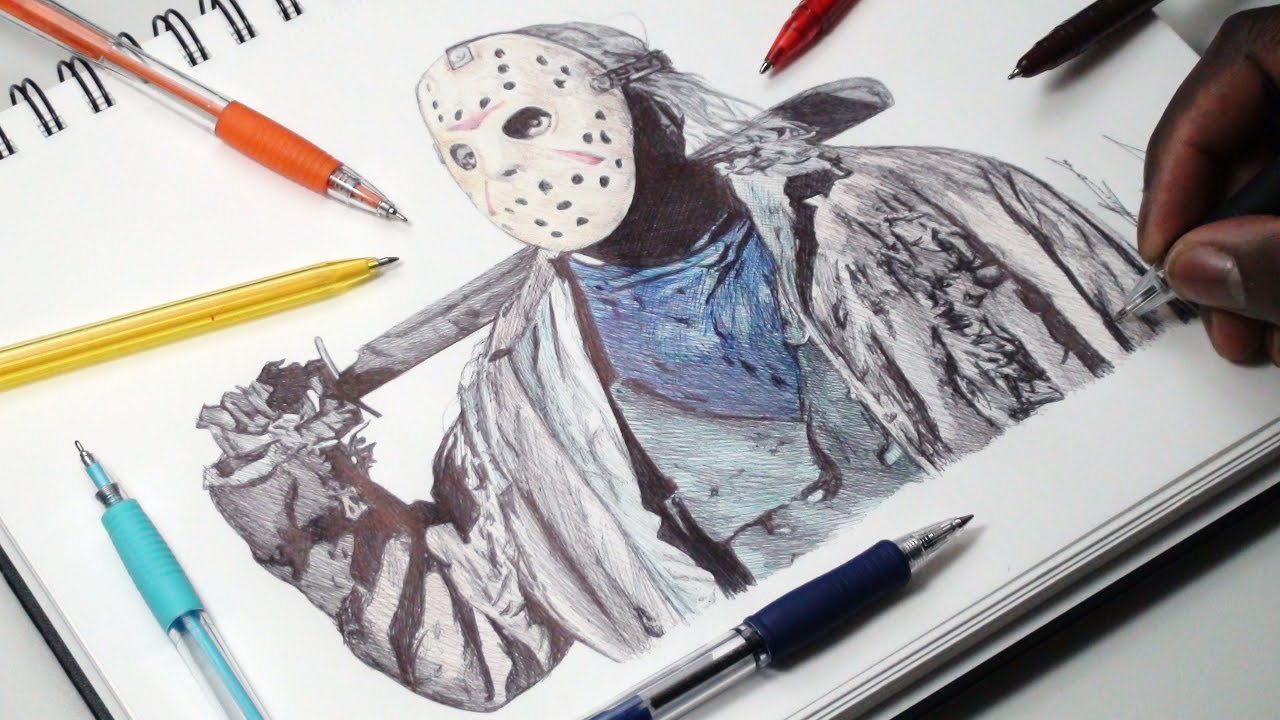 Drawing Jason Voorhees - INKTOBER DAY 24 - Friday The 13th - DeMoose Art