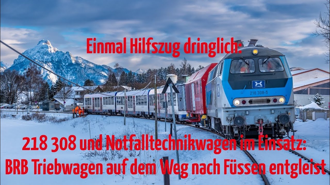218 308 und DB Notfalltechnik Hilfszug im Einsatz auf der Füssener Strecke: BRB Lint war entgleist