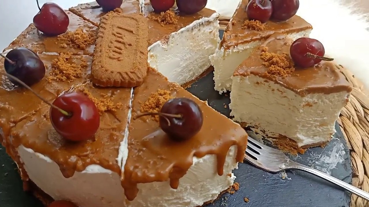 تشيز كايك اللوتس..ذوق رووووووووعة😍🍒 lotus cheesecake 🍒(بدون بيض وجيلاتين)
