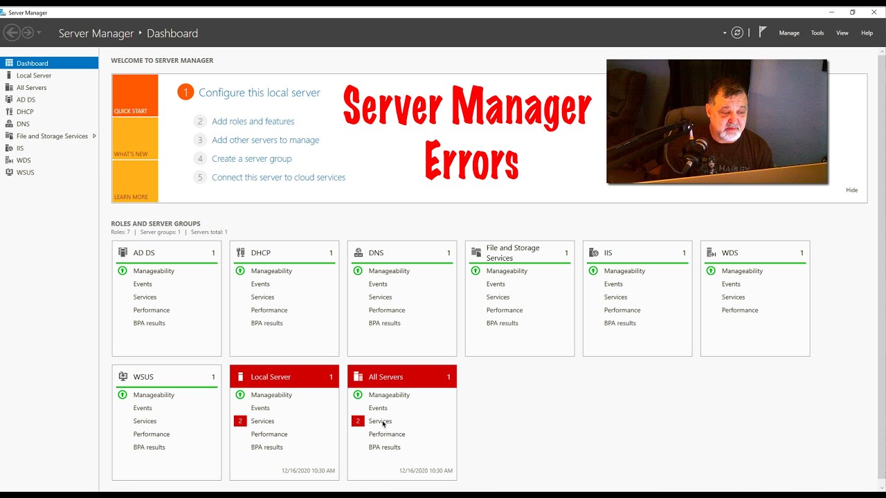 Ошибки панели мониторинга Windows Server