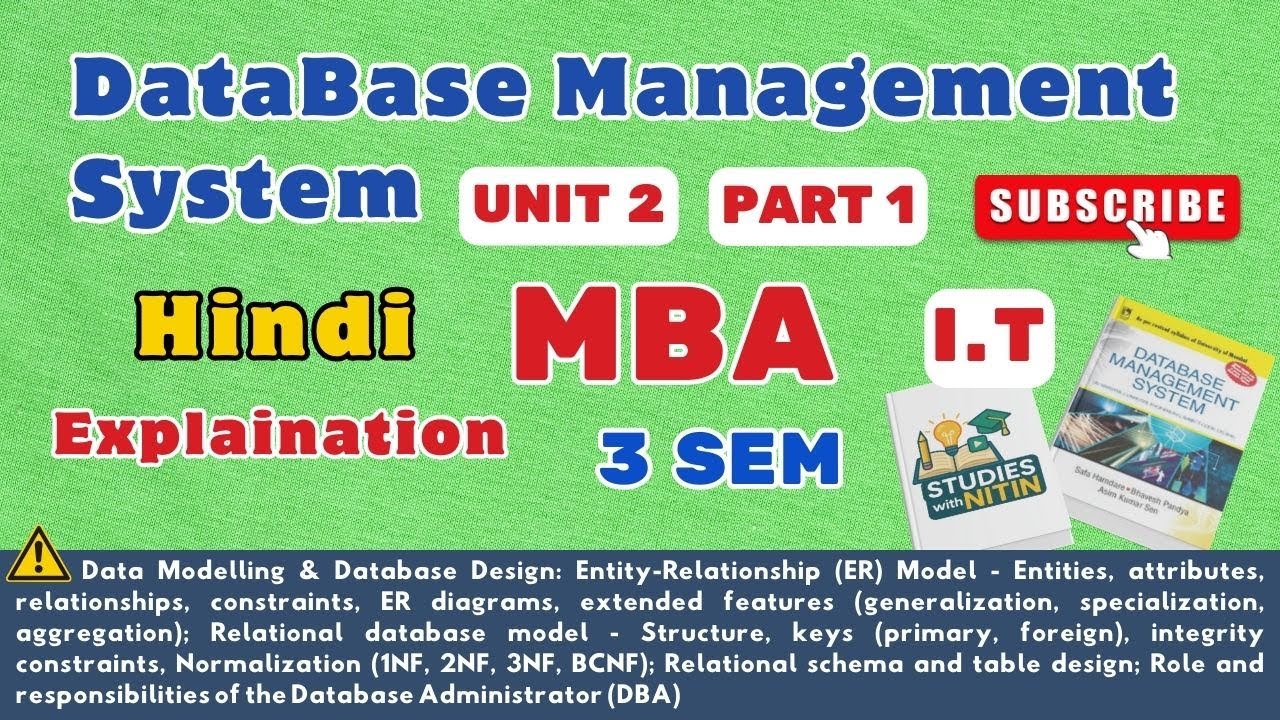 DataBase Management System || Unit 2- Part 1 || MBA IT 3 SEM || Studies With NITIN || DBMS ||#mbait