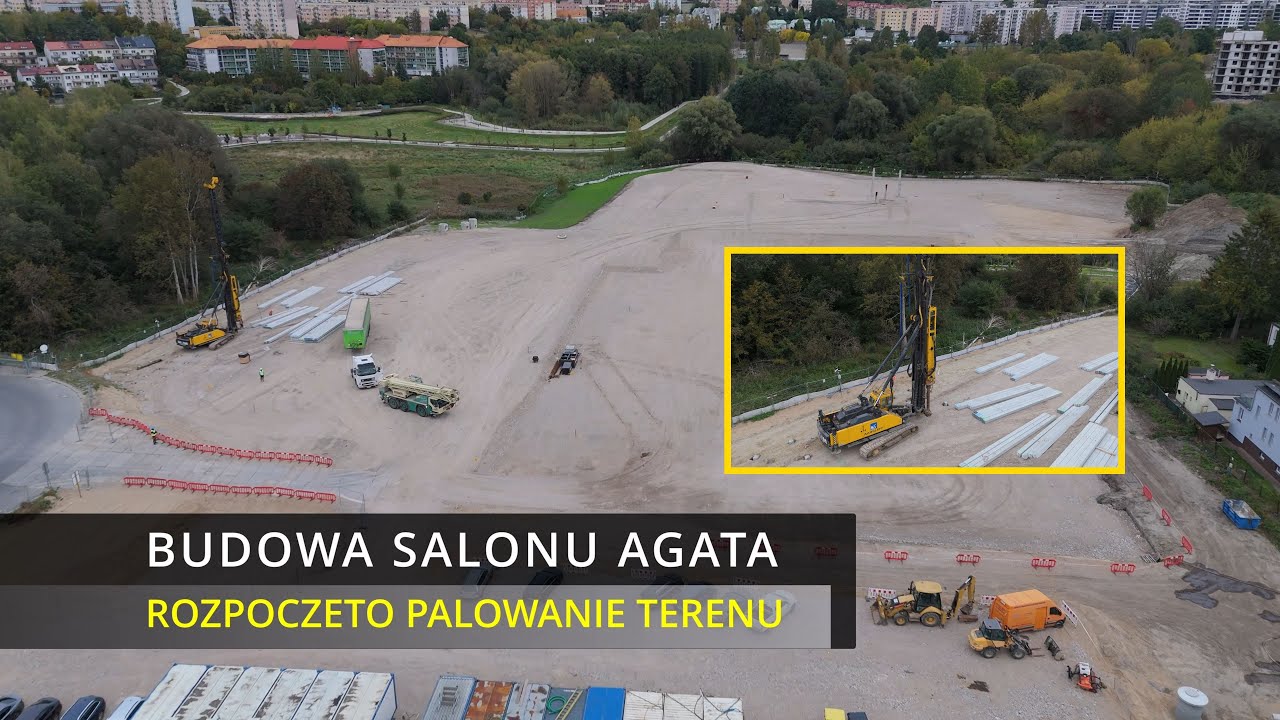Budują Salon Agata w Olsztynie | Palowanie platformy | 1.10.2024 | Widok z drona | DJI Air 3 4K