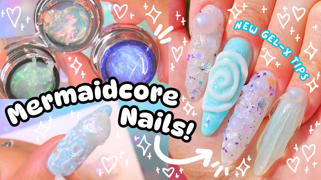 𓇼˖°🌊 Testing NEW AURORA SOLID GELS 🌺 Aesthetic Mermaid/Ocean Nail Art 🐬°˖𓇼