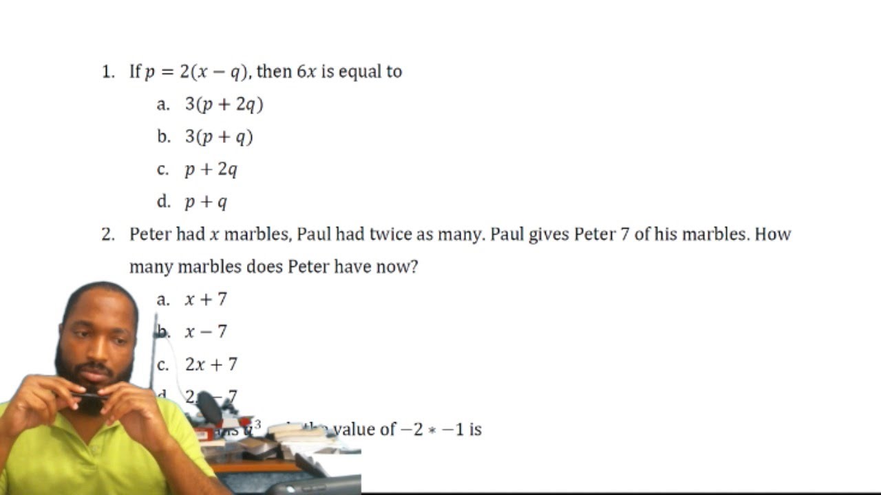 CSEC Maths Multiple Choice - Transposing, Word to Algebraic Equation, Binary Operators, Indices