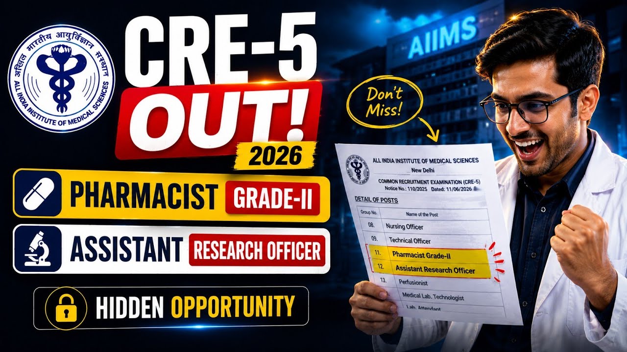AIIMS CRE 2026 Vacancy Out 🔥 Pharmacist, Research Assistant & ARO | B.Pharm, D.Pharm Eligible