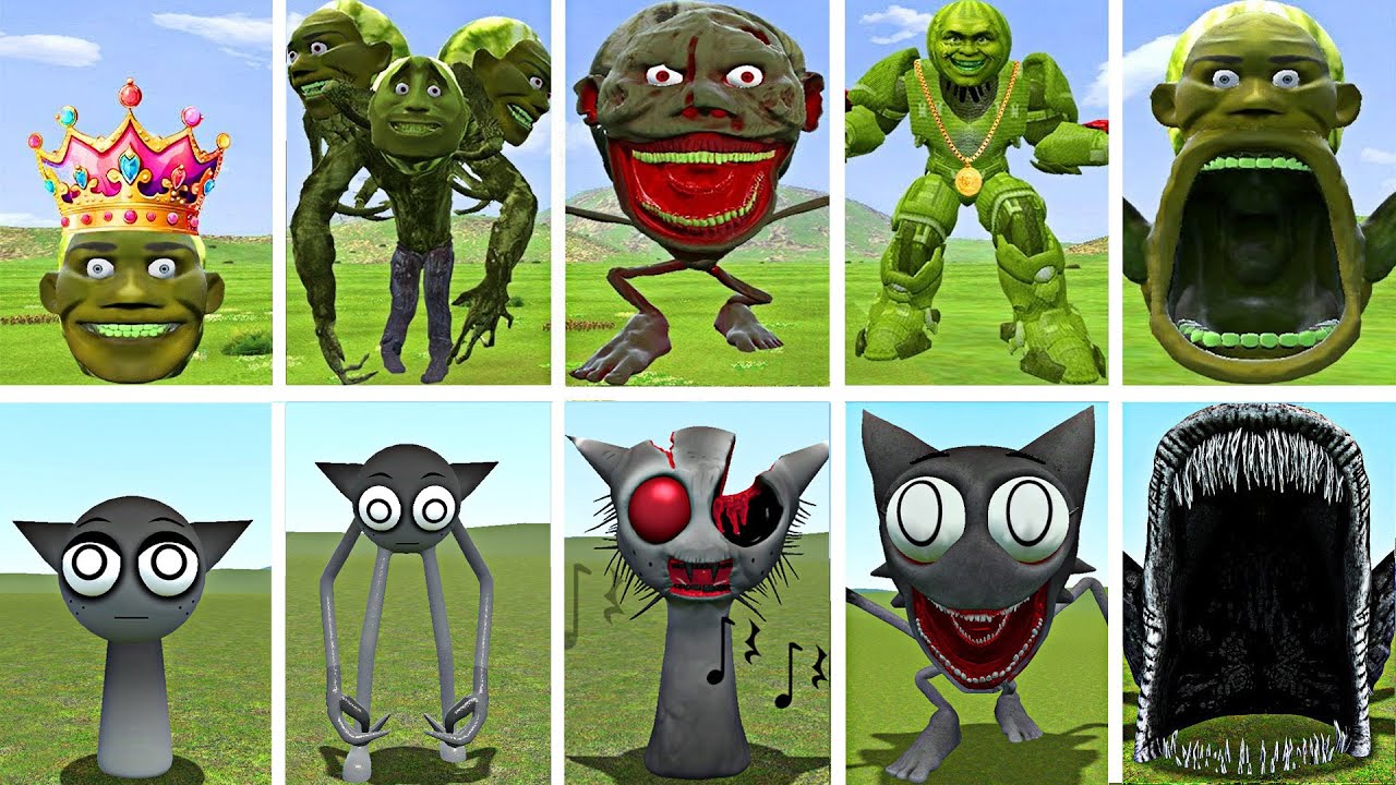 NEW CURSED FIGHT | ALL LinGang Melon vs Sprunki Gray | Gmod Evolution Battle