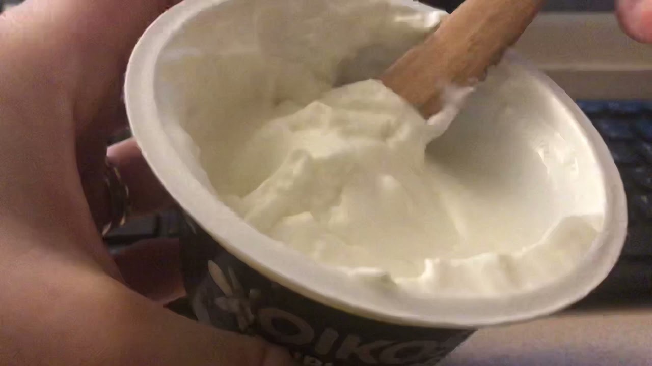 Eating yogurt and scraping the sides (no talking)