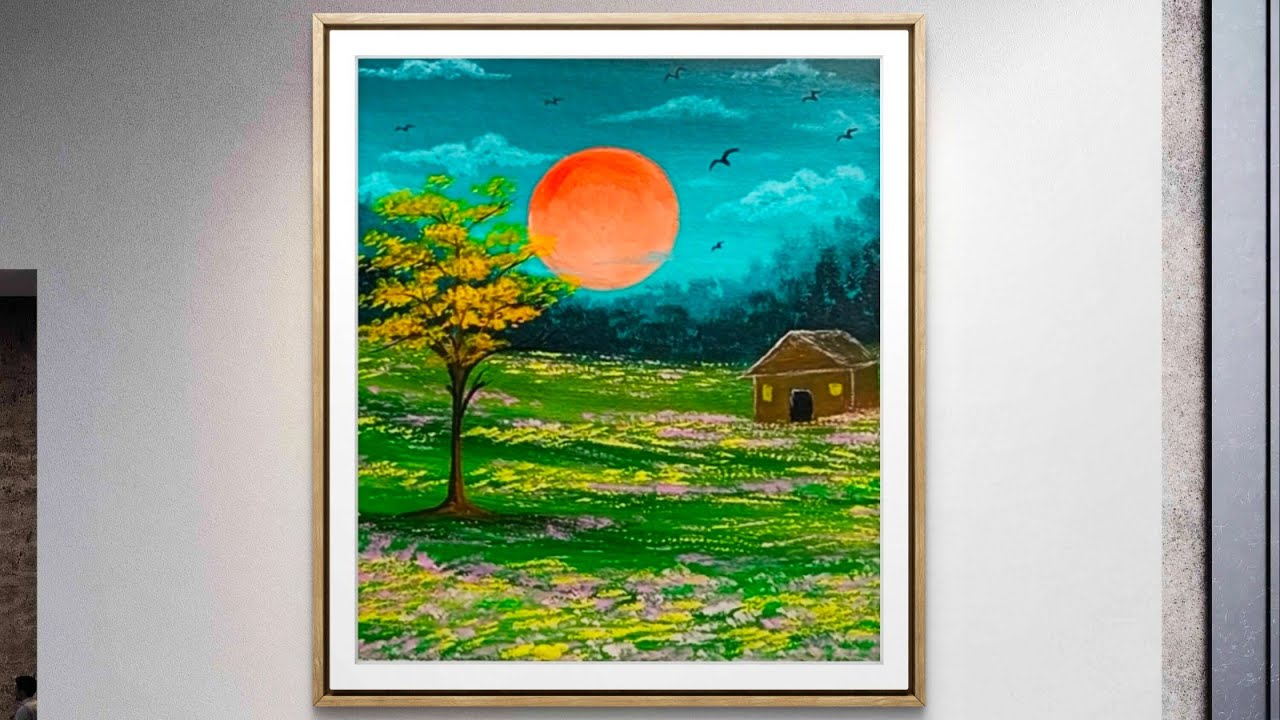 Painting a beautiful Scenary / How to paint a flower garden / Acrylic Painting 