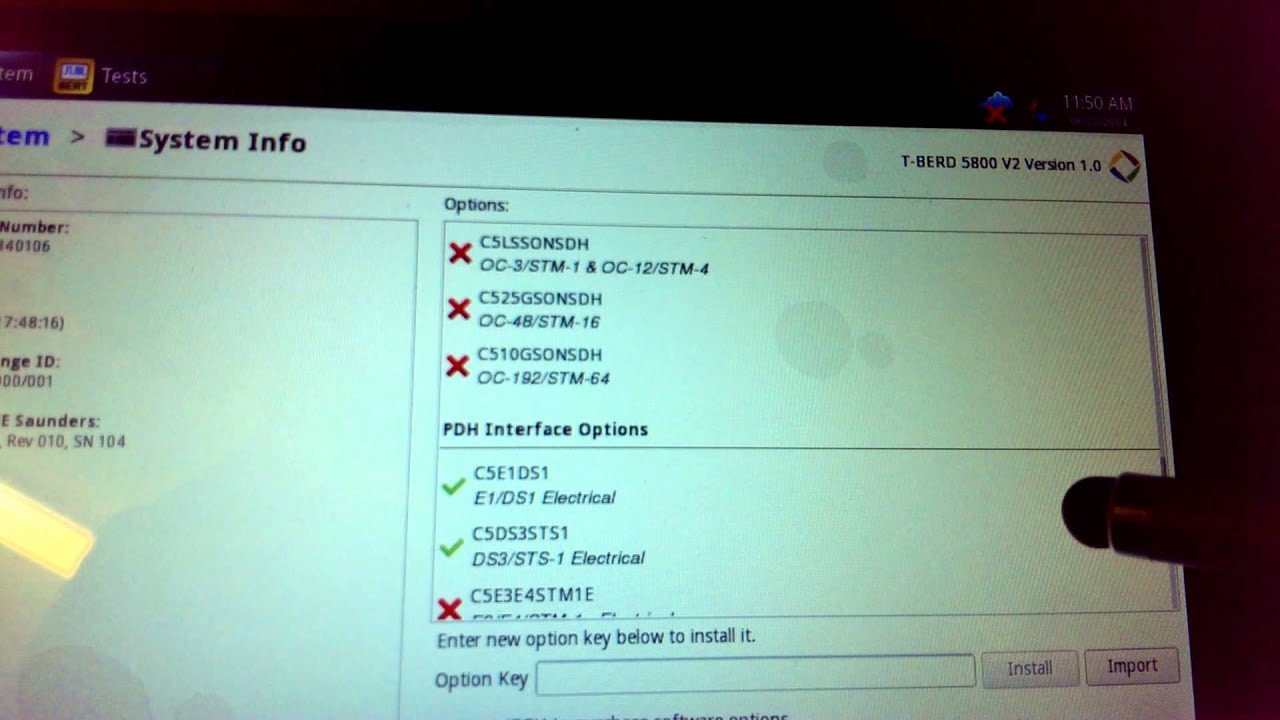 JDSU T-BERD 5800 Handheld Network Tester Installed options