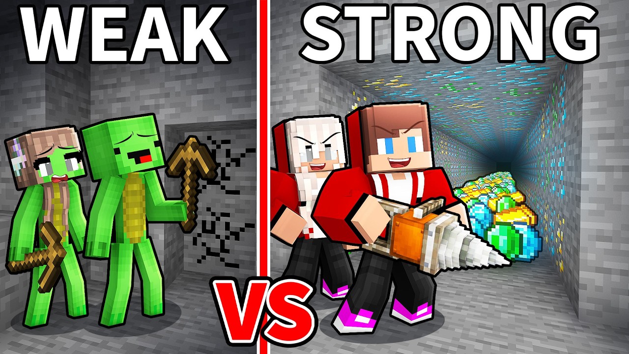 JJ and Mikey: WEAK vs STRONG Mine Battle in Minecraft - Maizen