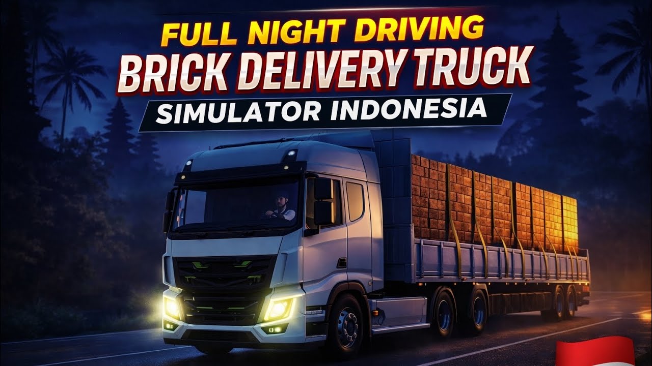 Full night driving Brick delivery 🚚 !! Truck simulator Indonesia 