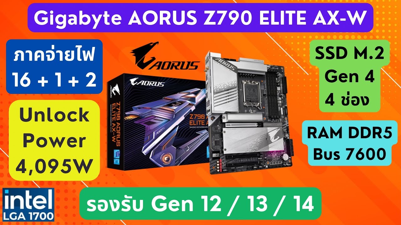 รีวิวเมนบอร์ด LGA1700 Gigabyte AORUS Z790 ELITE AX-W รองรับ intel Gen 12/13/14 (Unlock Power 4,095W)