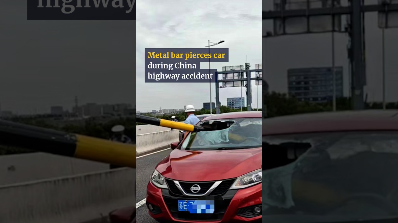 Metal bar pierces car during China highway accident