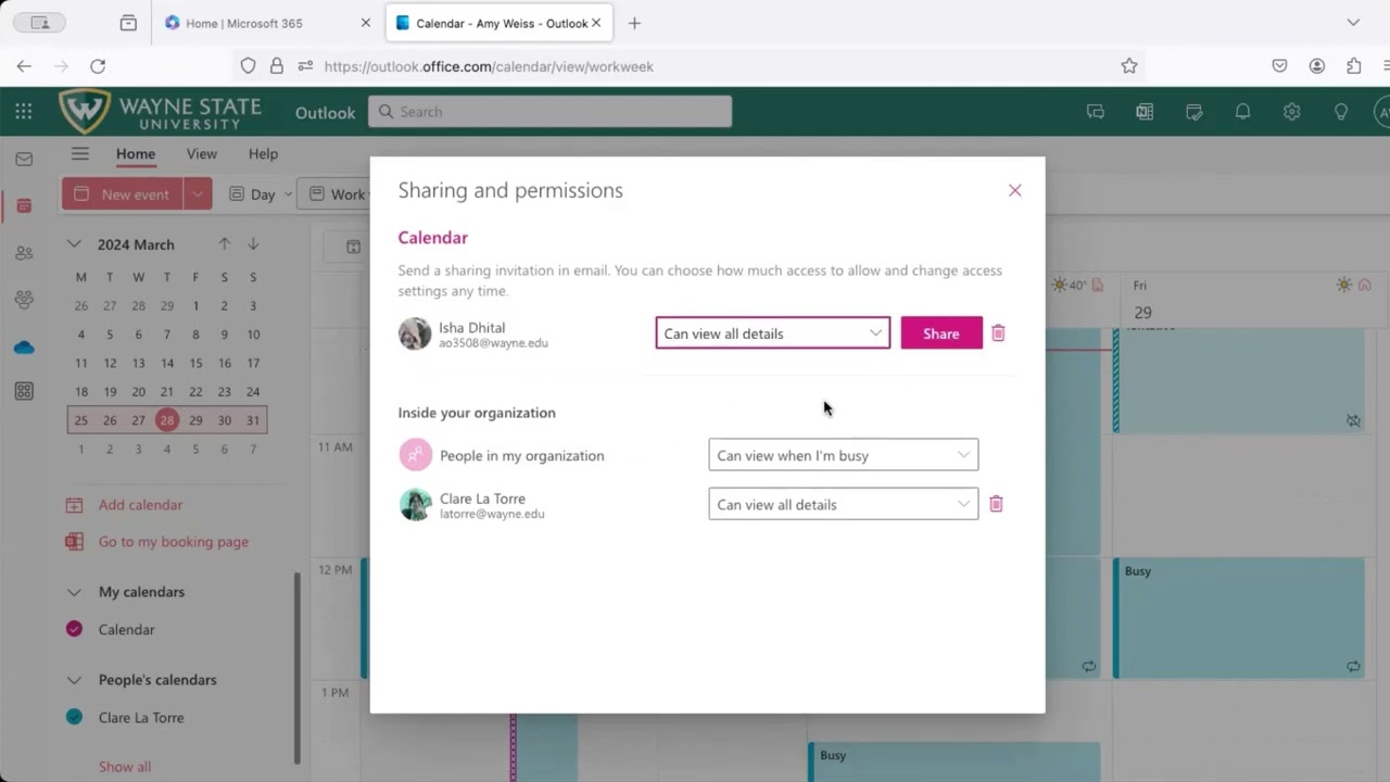 Wayne State C&IT: How to share a calendar in Outlook