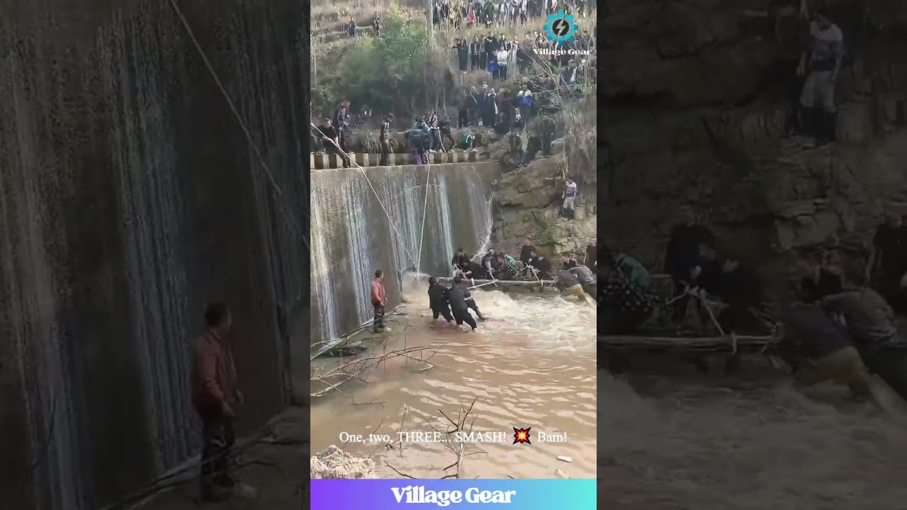 Village vs. Clogged Dam: They Used a TREE as a Battering Ram! 🤯 So EPIC! #damrescue #teamwork