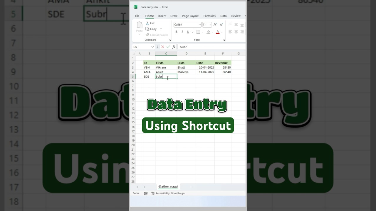 Data entry using shortcut in excel l data entry work in excel #excelshorts #ytshorts #dataentry