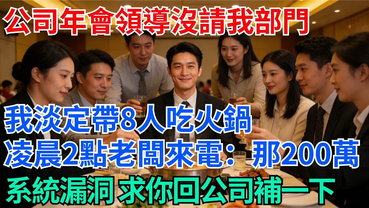 公司年會領導唯獨沒請我部門，我淡定帶8人吃火鍋，凌晨2點老闆來電：那200萬系統漏洞，求你回公司補一下【奇趣天下】#職場逆襲#職場智慧#爽文職場#工作日常#完結爽文