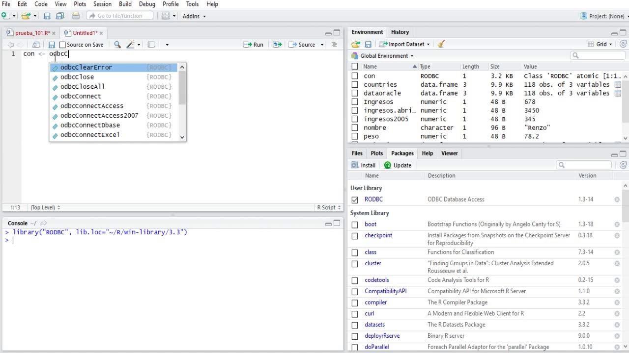 Importar registros de Oracle a RStudio mediante conexión ODBC
