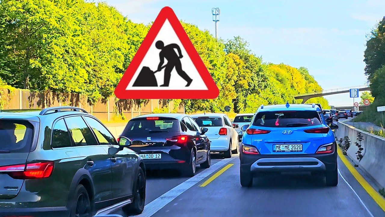 POV Germany Autobahn Drive | Moderate Busy Flow and Road Work Narrow Passage ⚠️🚧