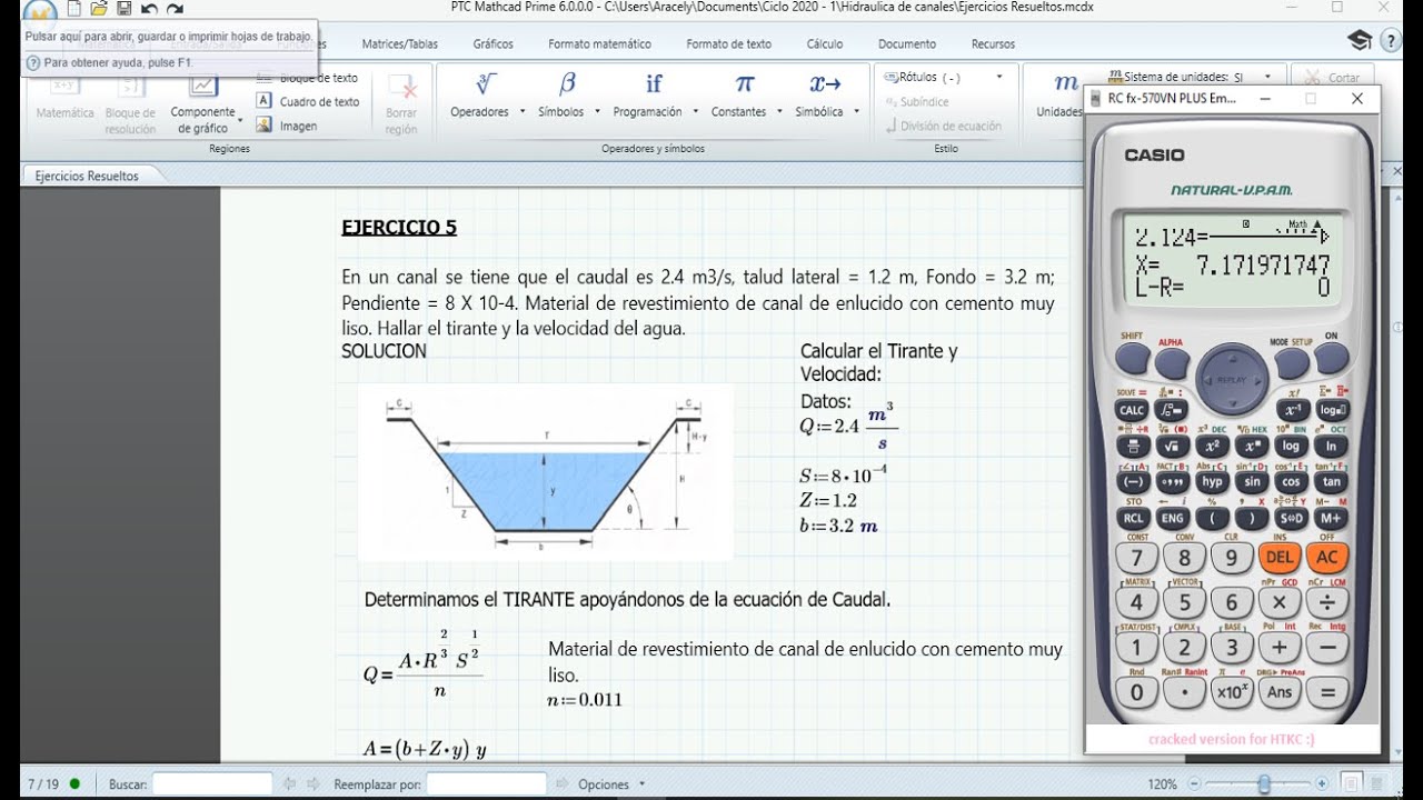 CALCULAR EL TIRANTE Y LA VELOCIDAD DE AGUA EN UN Canal Trapezoidal