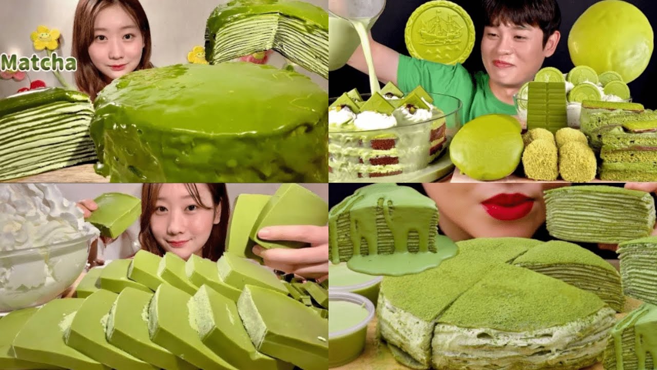 ASMR MUKBANG MATCHA GREEN TEA DESSERTS COMPILATION 1.5X SPEED