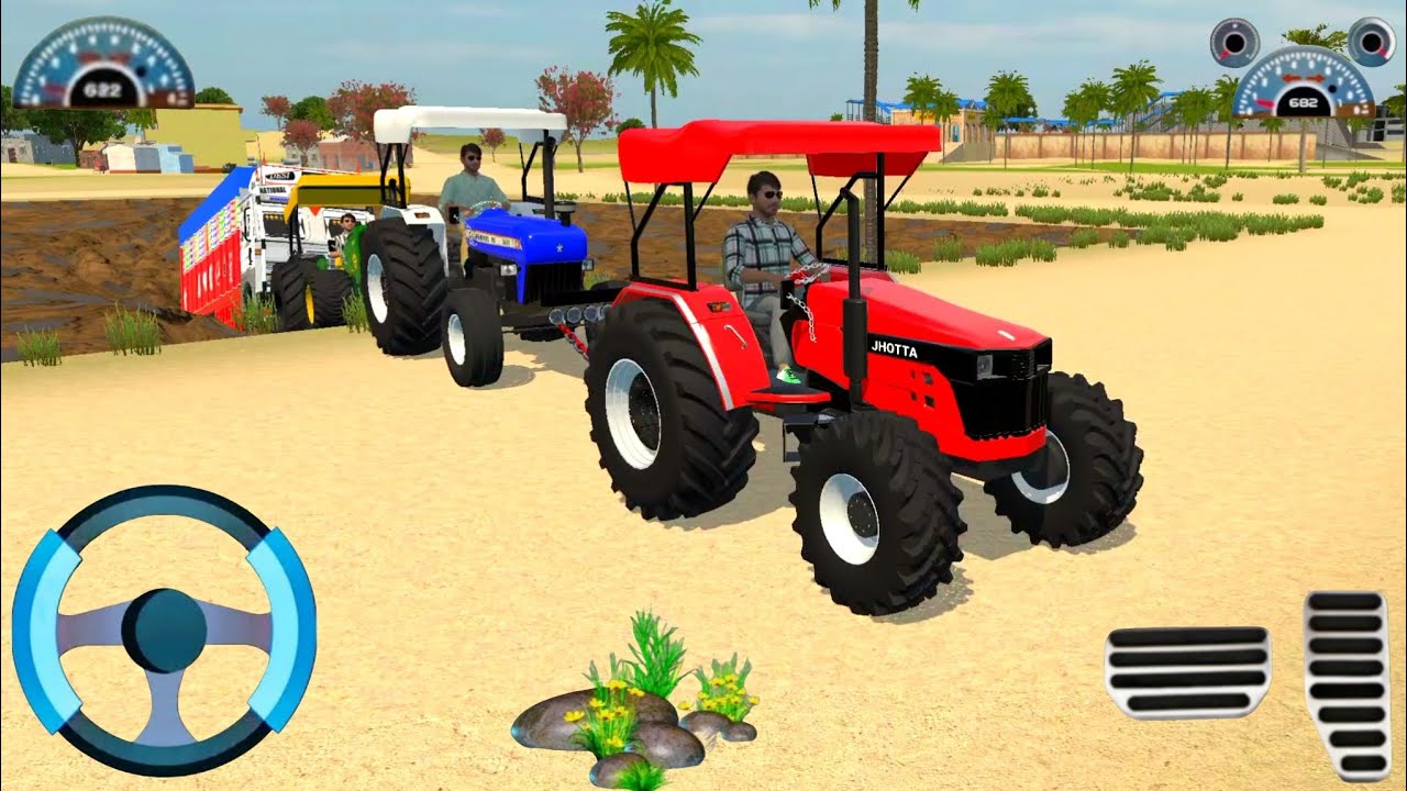 Two trucks and tractors load on truck in india vehicles simulator 3d game