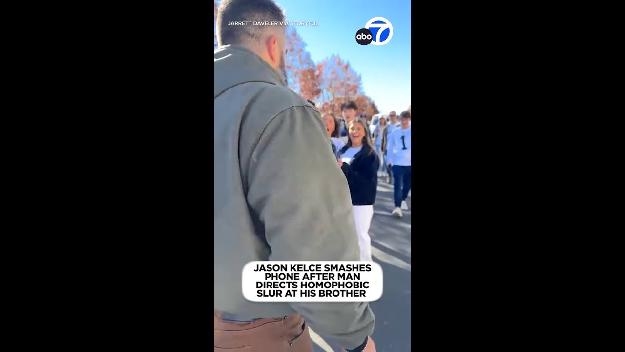 Video shows Jason Kelce seemingly smash man's phone after use of homophobic slur
