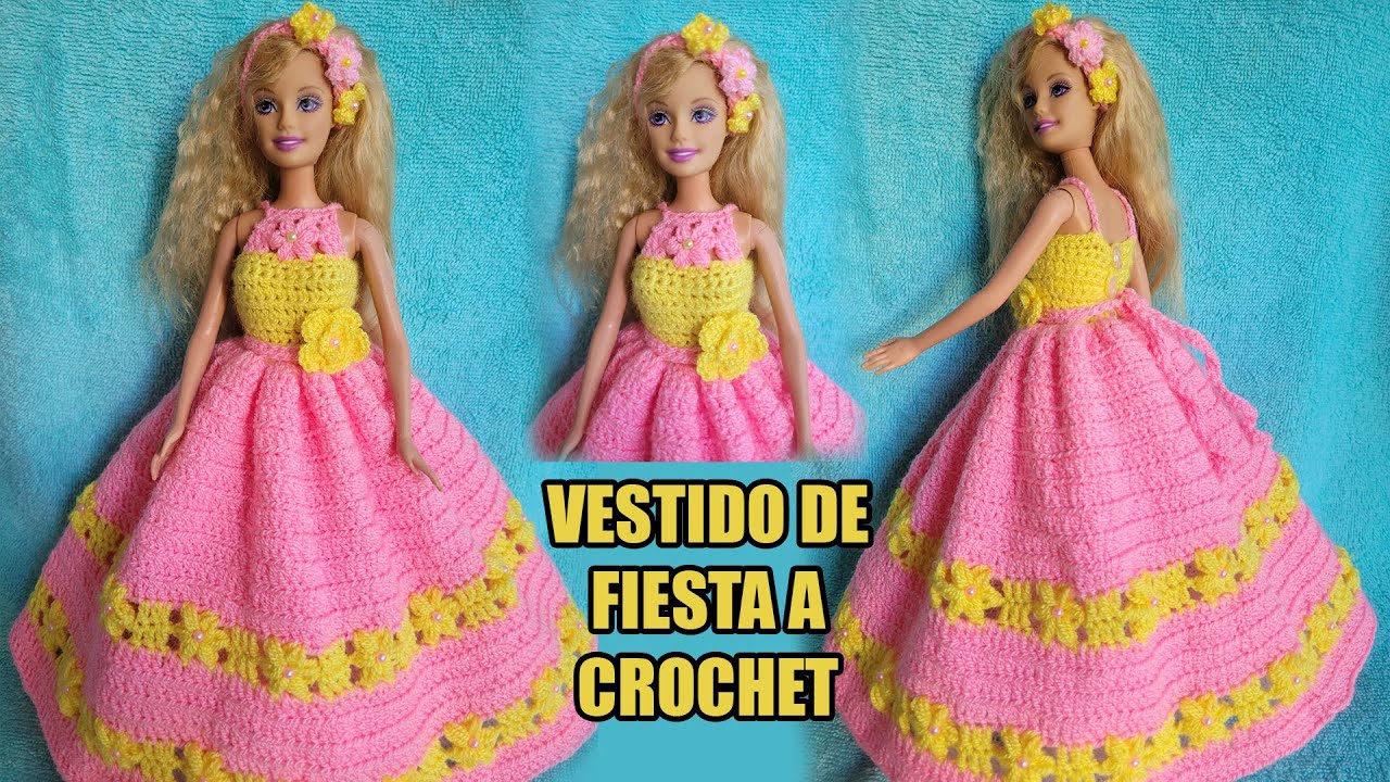 VESTIDO DE FIESTA PARA MUÑECA BARBIE TEJIDO A CROCHET (PASO A PASO)