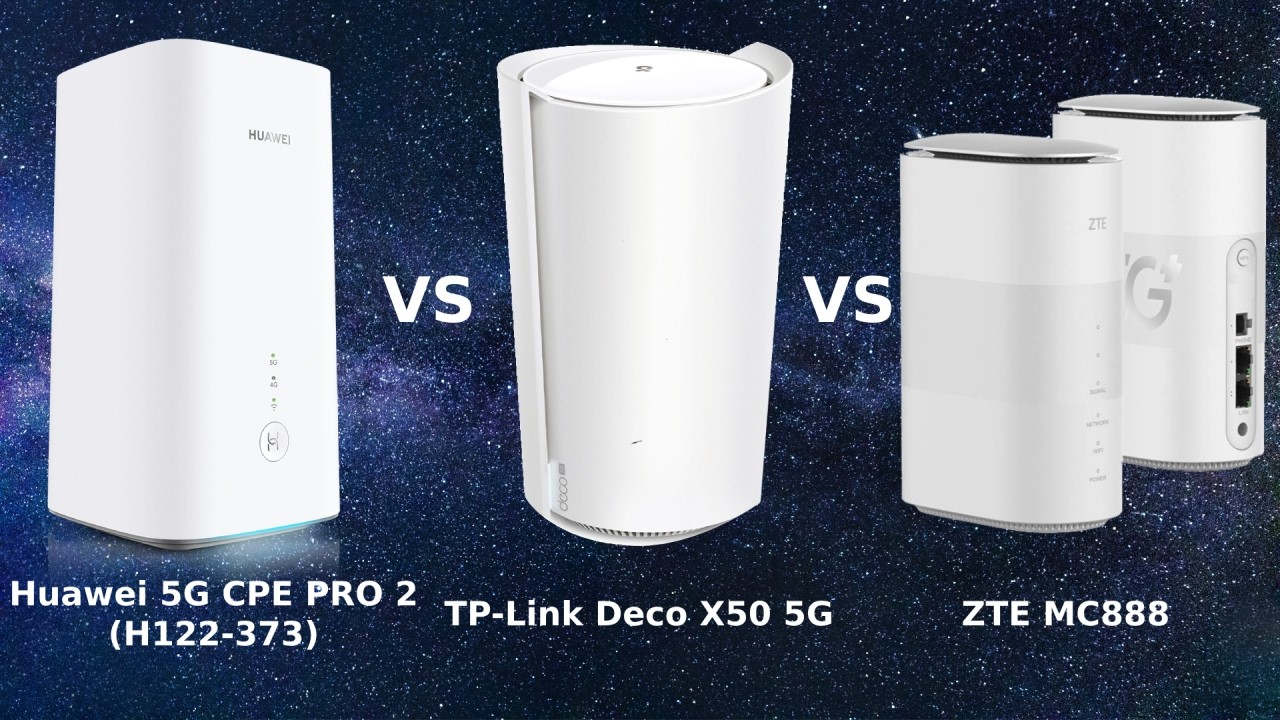 Huawei 5G CPE PRO 2 vs TP-Link Deco X50 5G vs ZTE MC888 Por&oacute;wnanie prędkości w 5G T-mobile i Plus