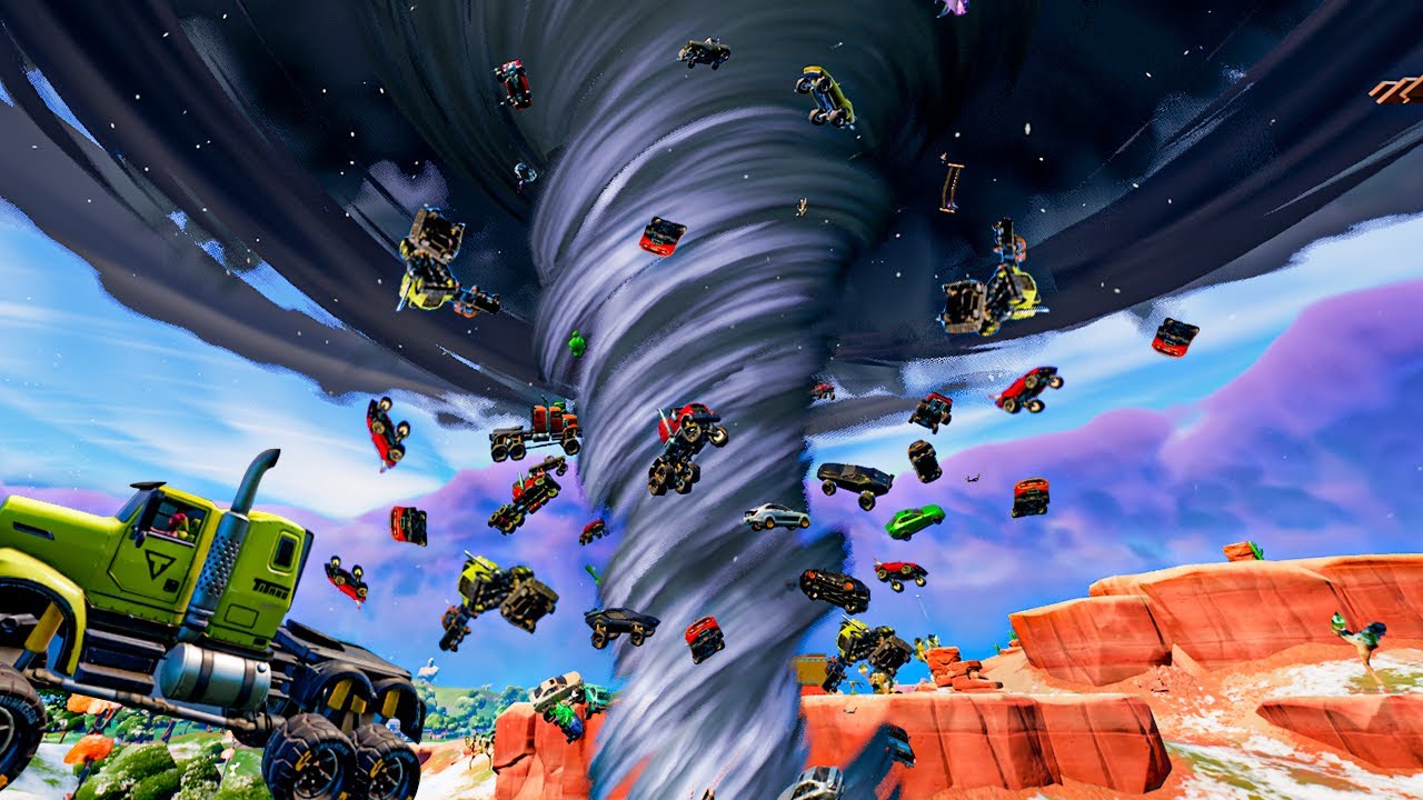 COLOQUEI 100 CARROS NO NOVO TORNADO DO FORTNITE!