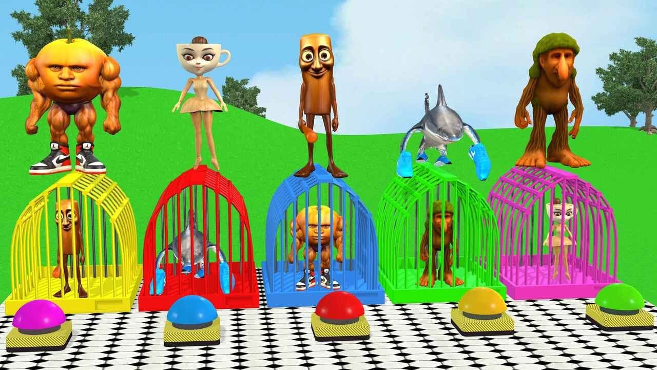 Длинная горка с коровой, слоном, гориллой, бегемотом, тигром, 3D-игра с животными, забавные 3D-жи...
