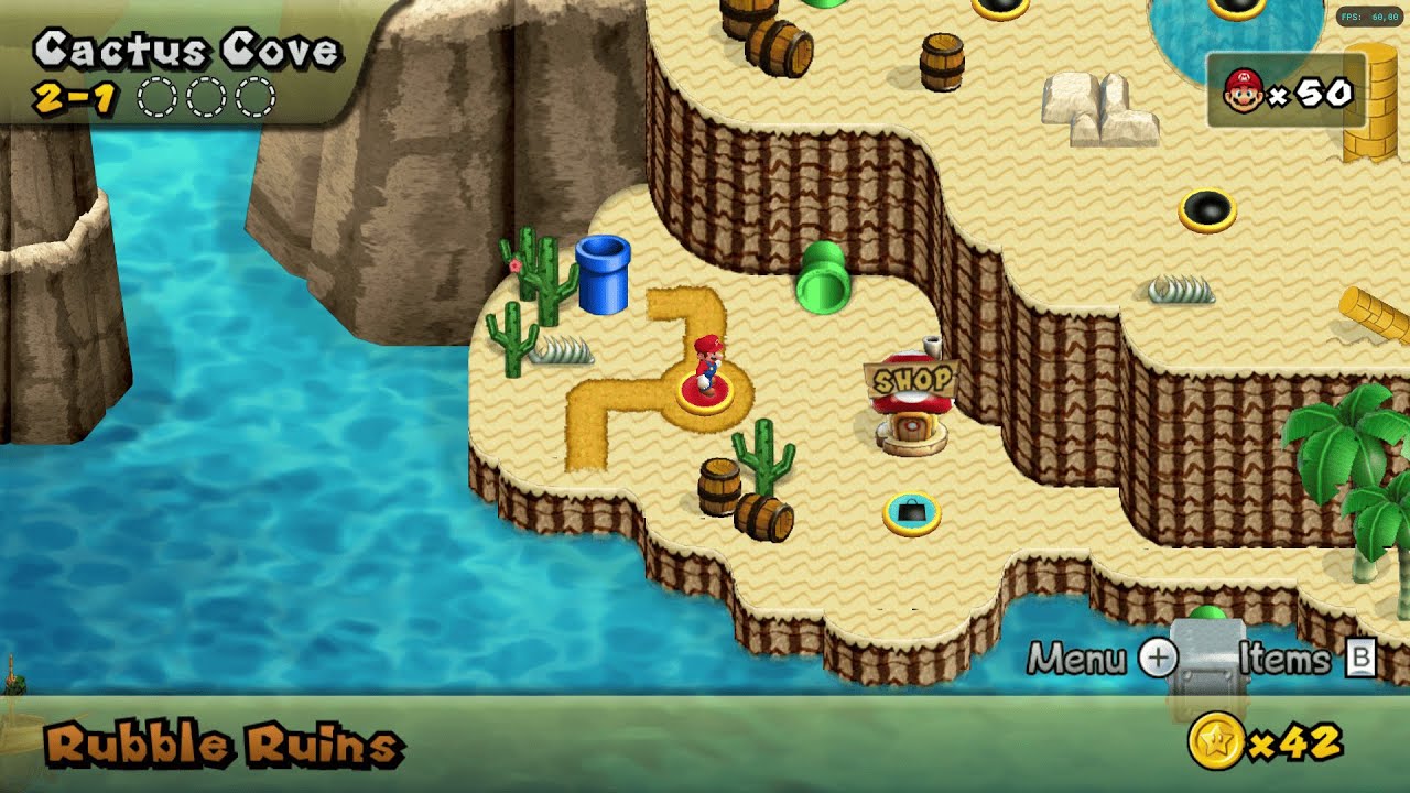 Newer Super Mario Bros. Wii v1.30 - Mundo 2 - Rubble Ruins & Soggy Sewers (100%)