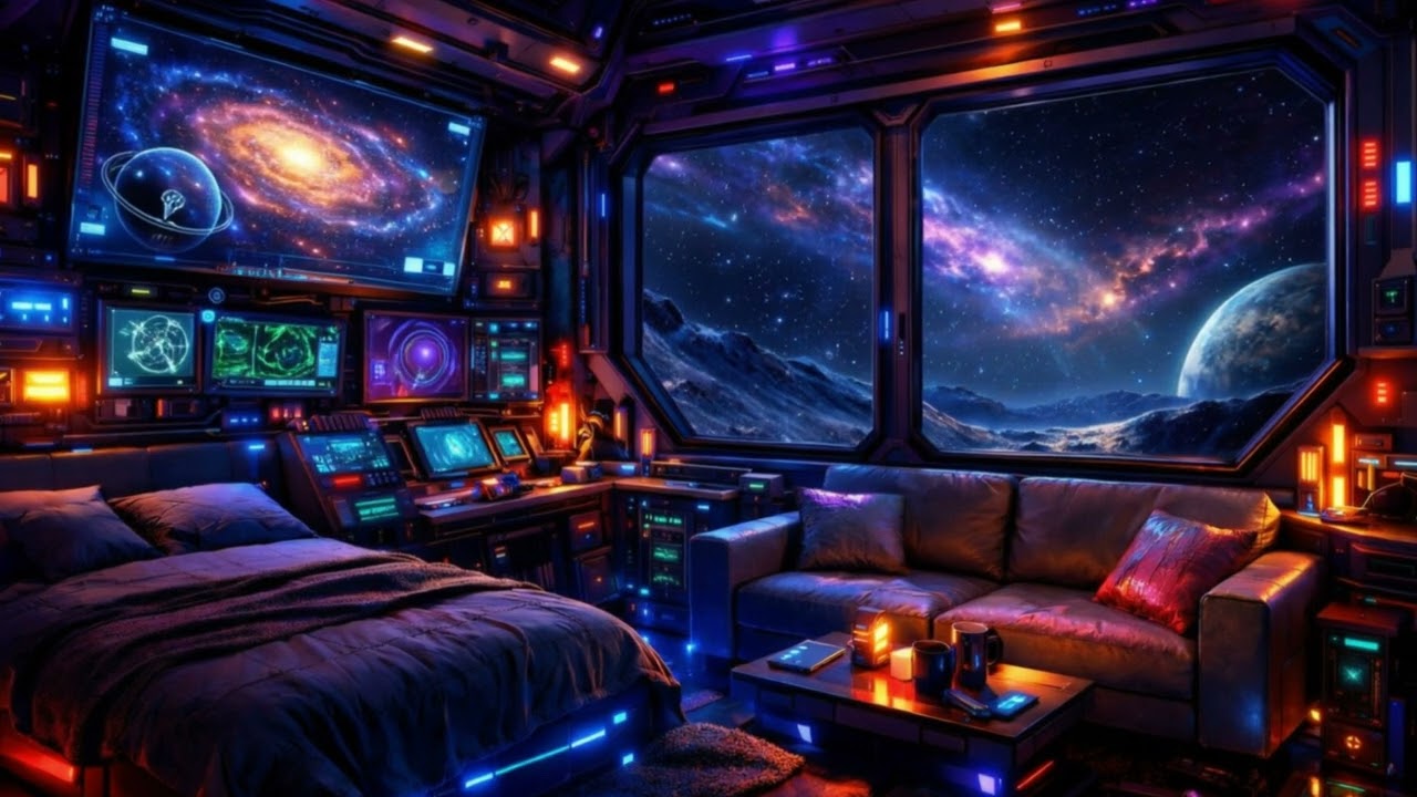Futuristic Spaceship Room at Night 🚀✨ Deep Space Ambience (4K) #backgroundmusic