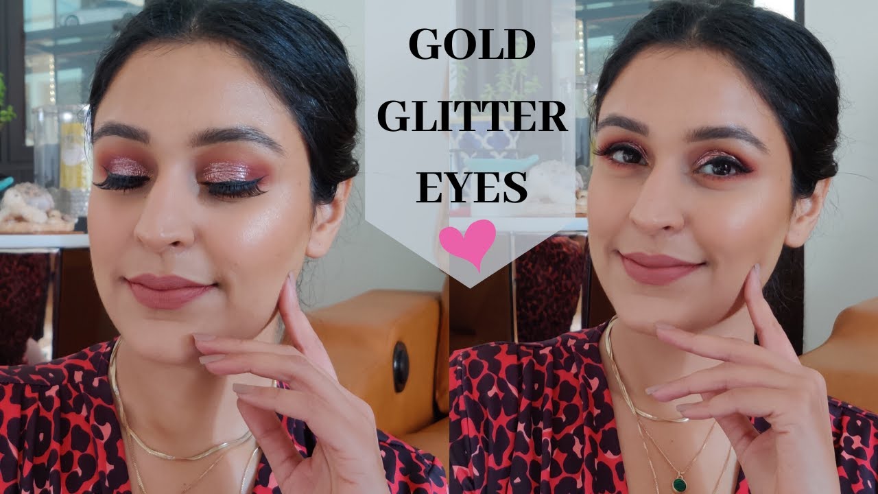 GLAM GOLD GLITTER SMOKEY EYE MAKEUP TUTORIAL | USING NEW DRUGSTORE MAKEUP | Chetali Chadha