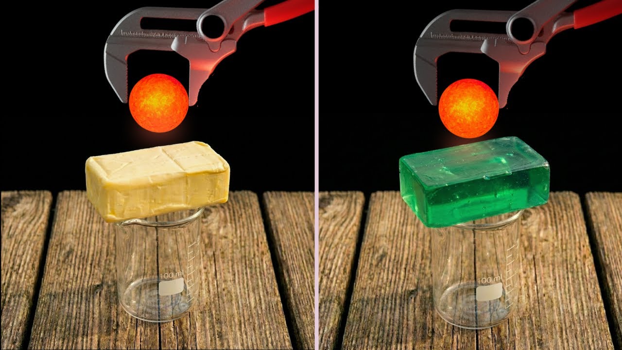 1000&deg;C Red Hot Metal Ball vs Butter, Soap & Tape