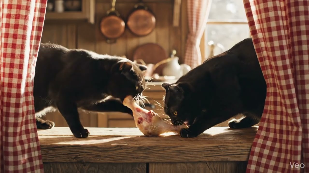 2 cats are fighting over their favorite food. #Ai #Imaginations 