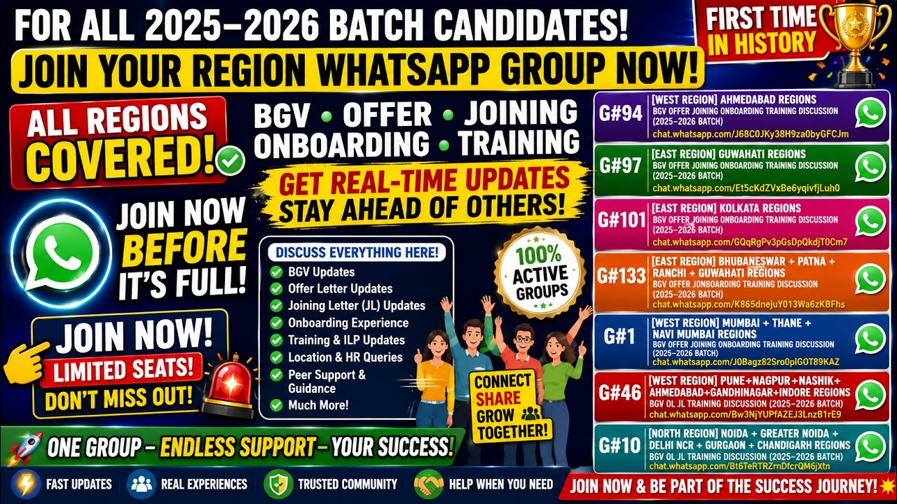 🚨JOIN YOUR TCS REGION WHATSAPP GROUP NOW! BGV, OFFER LETTER, JOINING & TRAINING UPDATES | 2025&ndash;2026