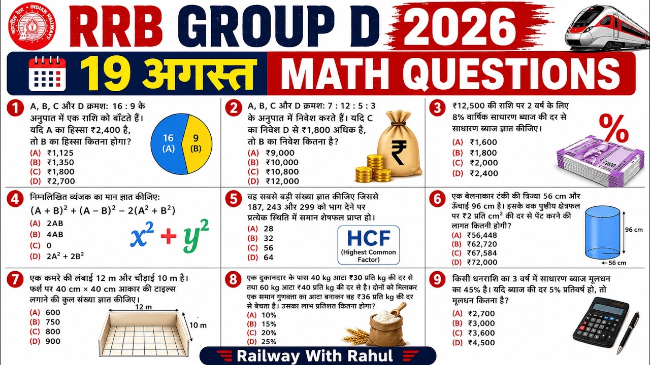 RRB GROUP D 2026 | August 19 | MATHS QUESTIONS | Exam Review & Analysis | Railway Group D