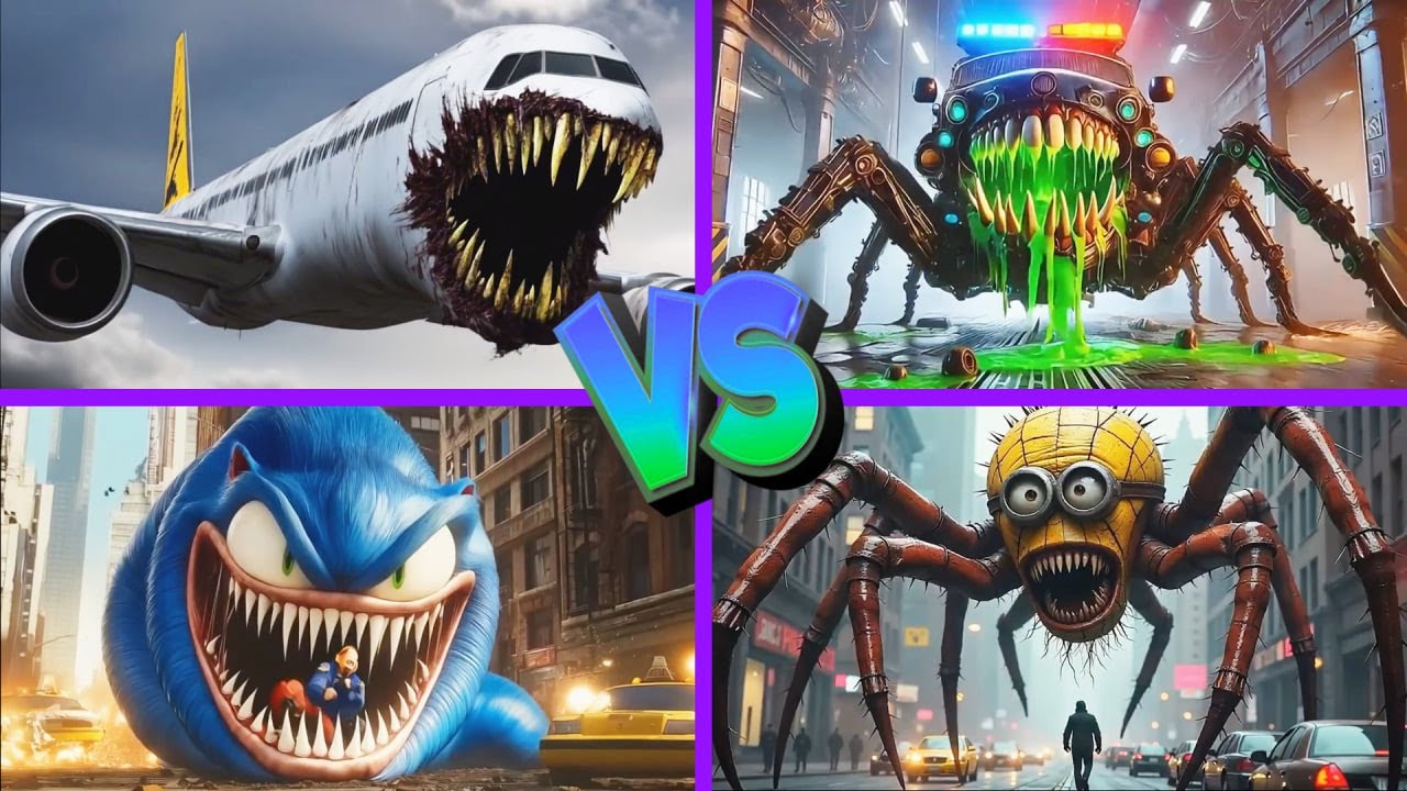 Minion Worm🆚Police Car Monster🆚Infecetd Sky🆚Sonic Worm - Tiles Hop EDM Rush 🎶