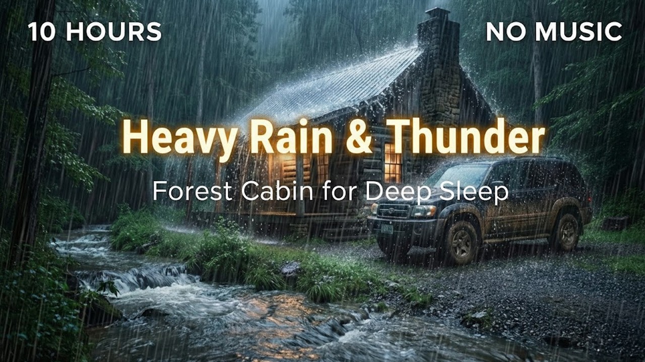 10 Hours Heavy Rain, Stream & Thunder for Deep Sleep, Anxiety Relief