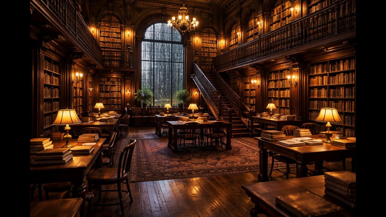 Studying in a Library on a Rainy Day ☔📖#study #library #1hour