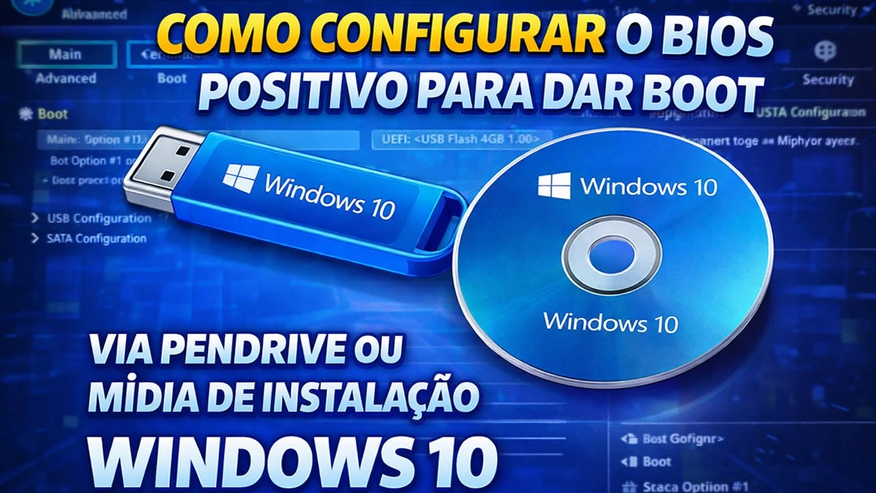 COMO CONFIGURAR A BIOS PARA DAR BOOT, VIA PENDRIVE OU MÍDIA DO WINDOWS 10 - POSITIVO