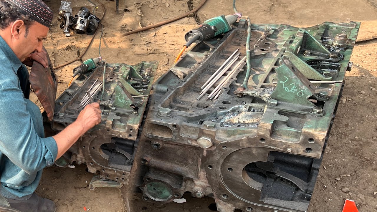 How Diesel Engine Block Repair in Welding Workshop Handmade Mechanics