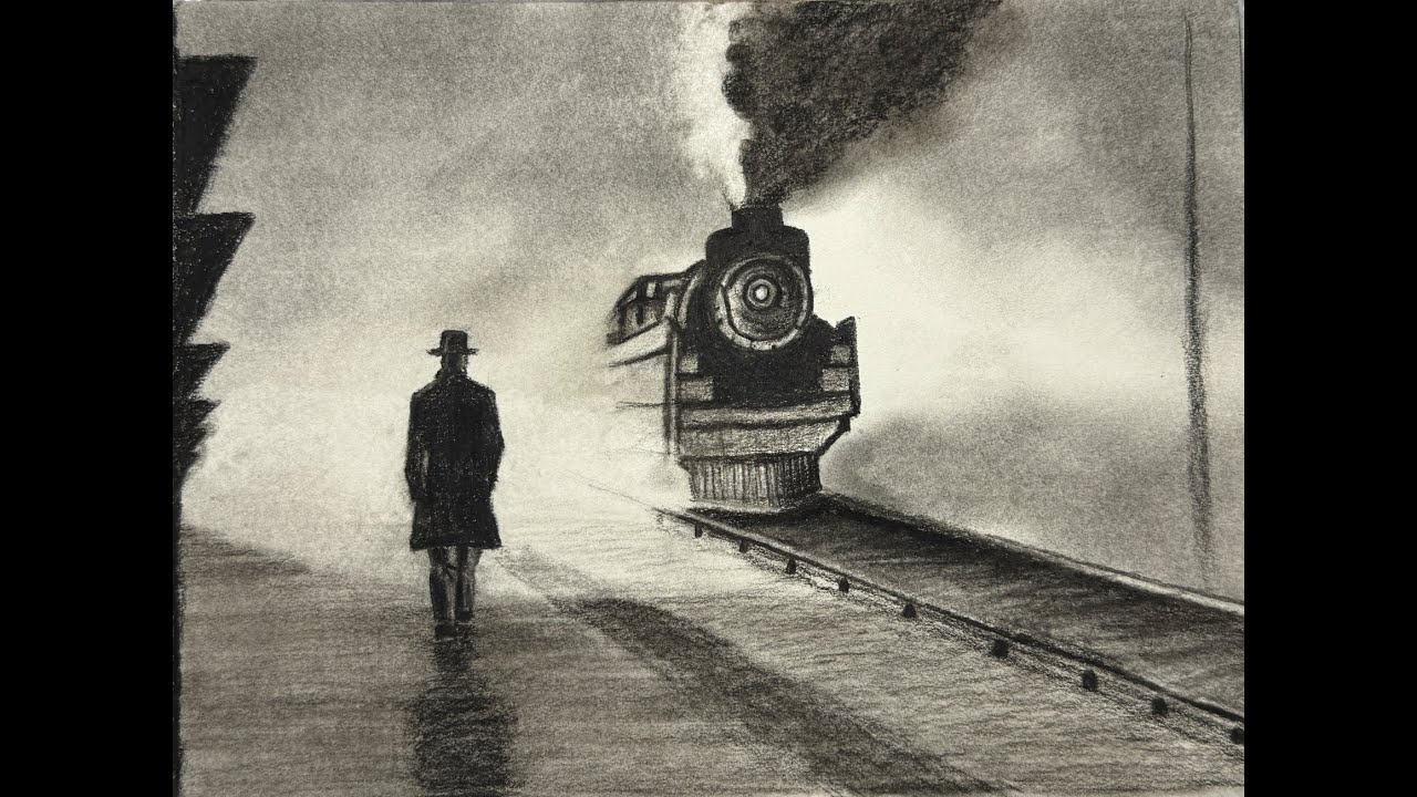 How to Draw a Realistic Train with Silhouette Man | Easy Pencil Drawing Tutorial Step-by-Step