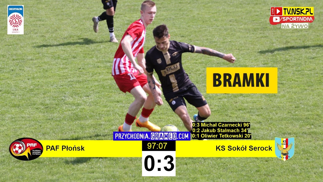 tv.nsk.pl [bramki] PAF Płońsk - KS Sokół Serock 0:3 (0:2) 2023-04-29 g. 12:00 V liga