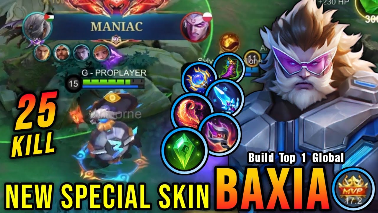 25 Kills + MANIAC!! Dauntless Shield Baxia New SPECIAL Skin!! - Build Top 1 Global Baxia ~ MLBB