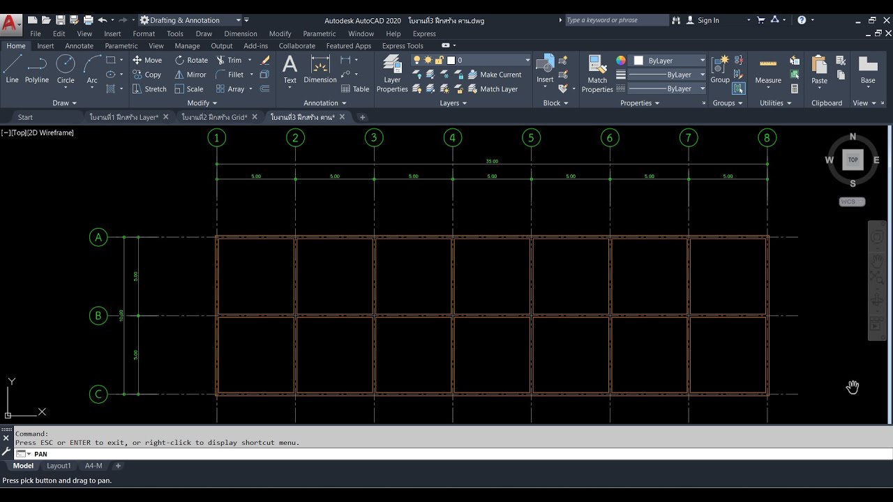 AutoCAD พื้นฐาน ใบงานที่2 ฝึกสร้าง Grid และ Dimension