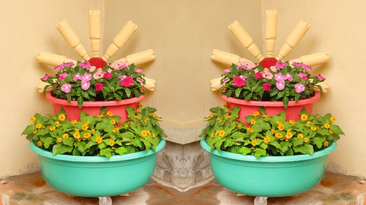 Brilliant ideas, Recycling Plastic Wash Basin into Flower Tower Pots