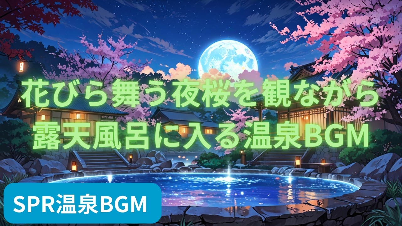 花びら舞う夜桜を観ながら露天風呂に入る温泉BGM | Healing Onsen BGM Under Night Cherry Blossoms